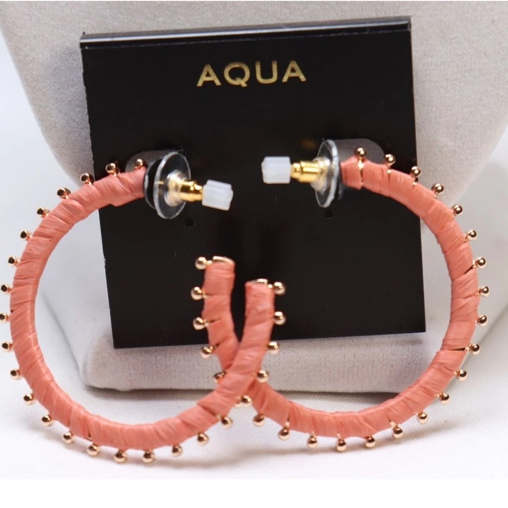 Aqua Coral and Gold Hoop Earrings